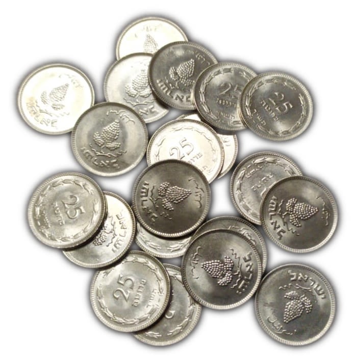 Israel - 20 coins of 25 P ruta 1954 - UNC
Face: The denomination "25 Pruta" and the date in Hebrew; ... - 1 0