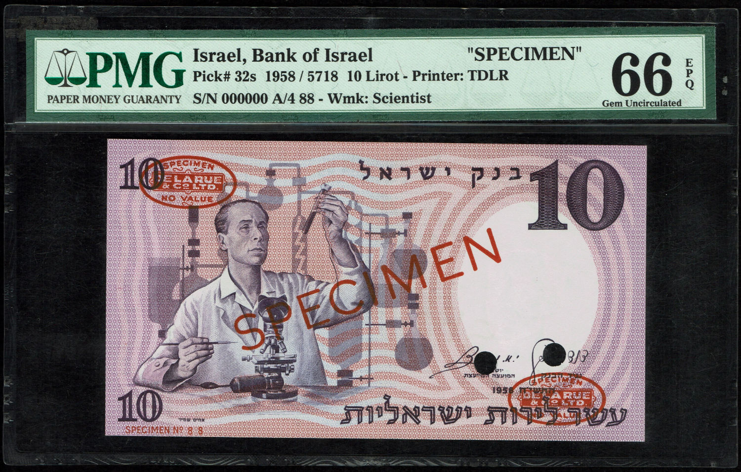 Israel - 10 Pounds 1958 - PMG 64 EPQ - SPECIMEN - Prefix 4/A
Sample prints are part of the process ... - 1 0