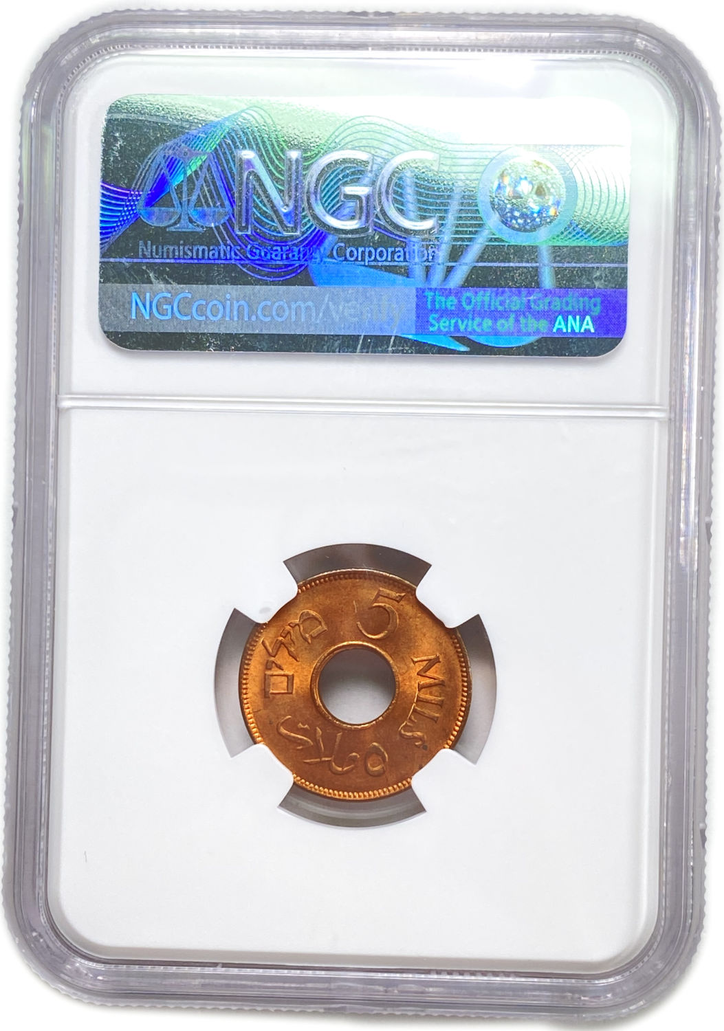 Palestine - 5 Mils 1942 Copper - The highest grade in the world, very rare - NGC MS 66 RD
MIL ... - 1 3