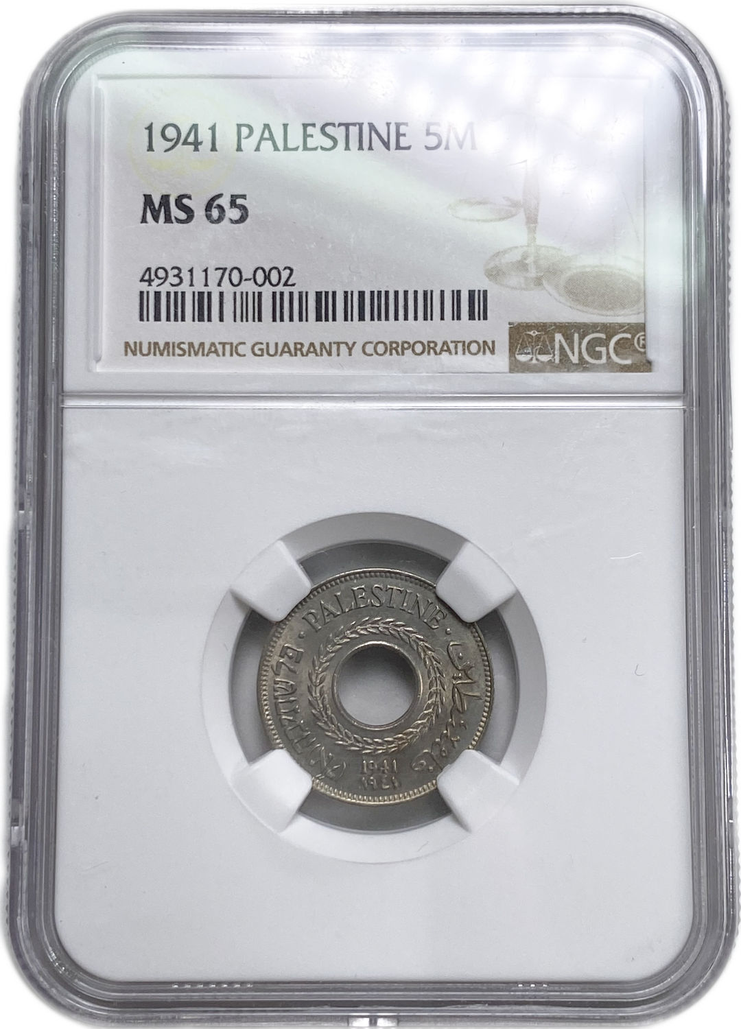 Palestine - 5 Mils 1941 - Very high grade - NGC MS 65
MIL, was the Hebrew name of the coin that was ... - 1 2