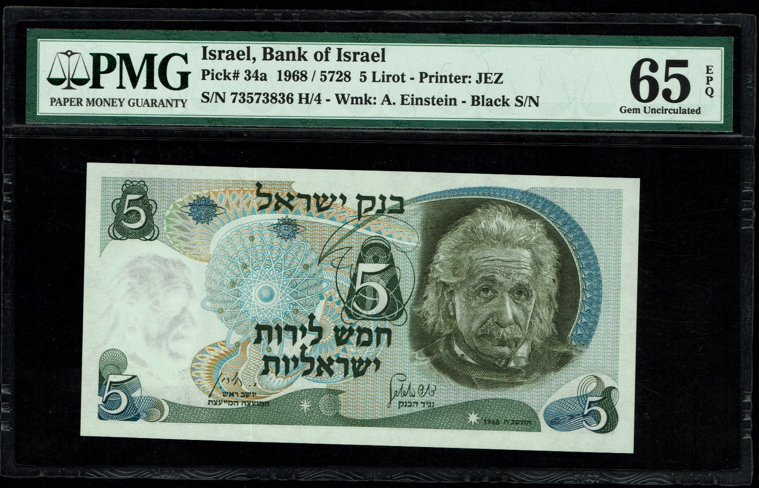 Israel - 5 Pounds 1968 - PMG 65 EPQ - Black Serial Number
The personal series replaced the character ... - 1 0