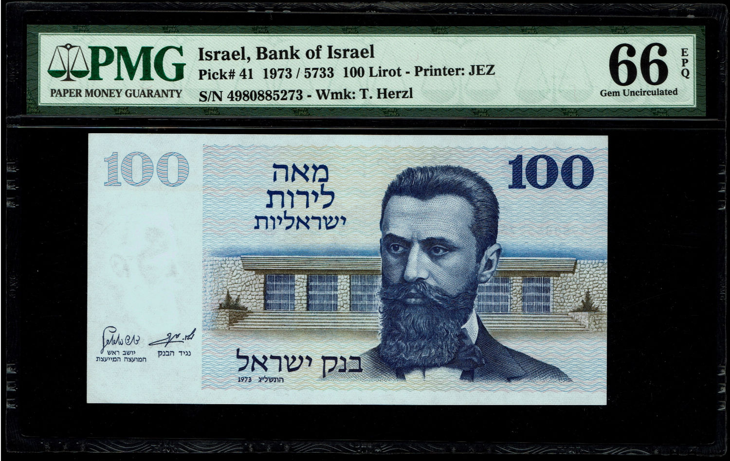 Israel - 100 Lirot 1973 - PMG 66 EPQ
The Gates series is the latest in Israeli lira series and ... - 1 0