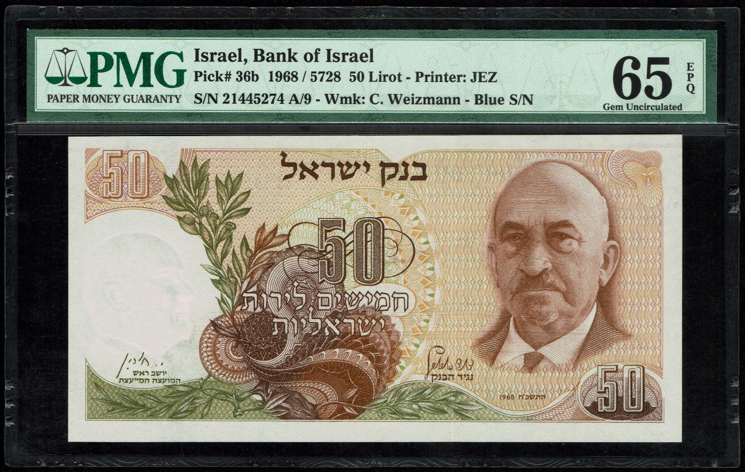Israel - 10 Pounds 1968 - Blue Serial Number - PMG 65 EPQ
The personal series replaced the character ... - 1 0