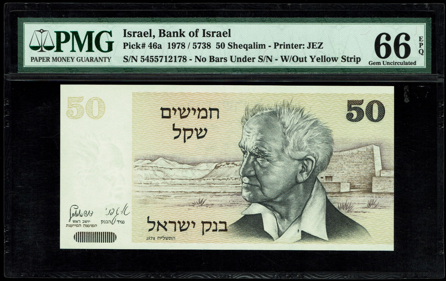 Israel - 50 Sheqalim 1978 - Without Yellow strip - PMG 66 EPQ
The shekel series replaced the ... - 1 0