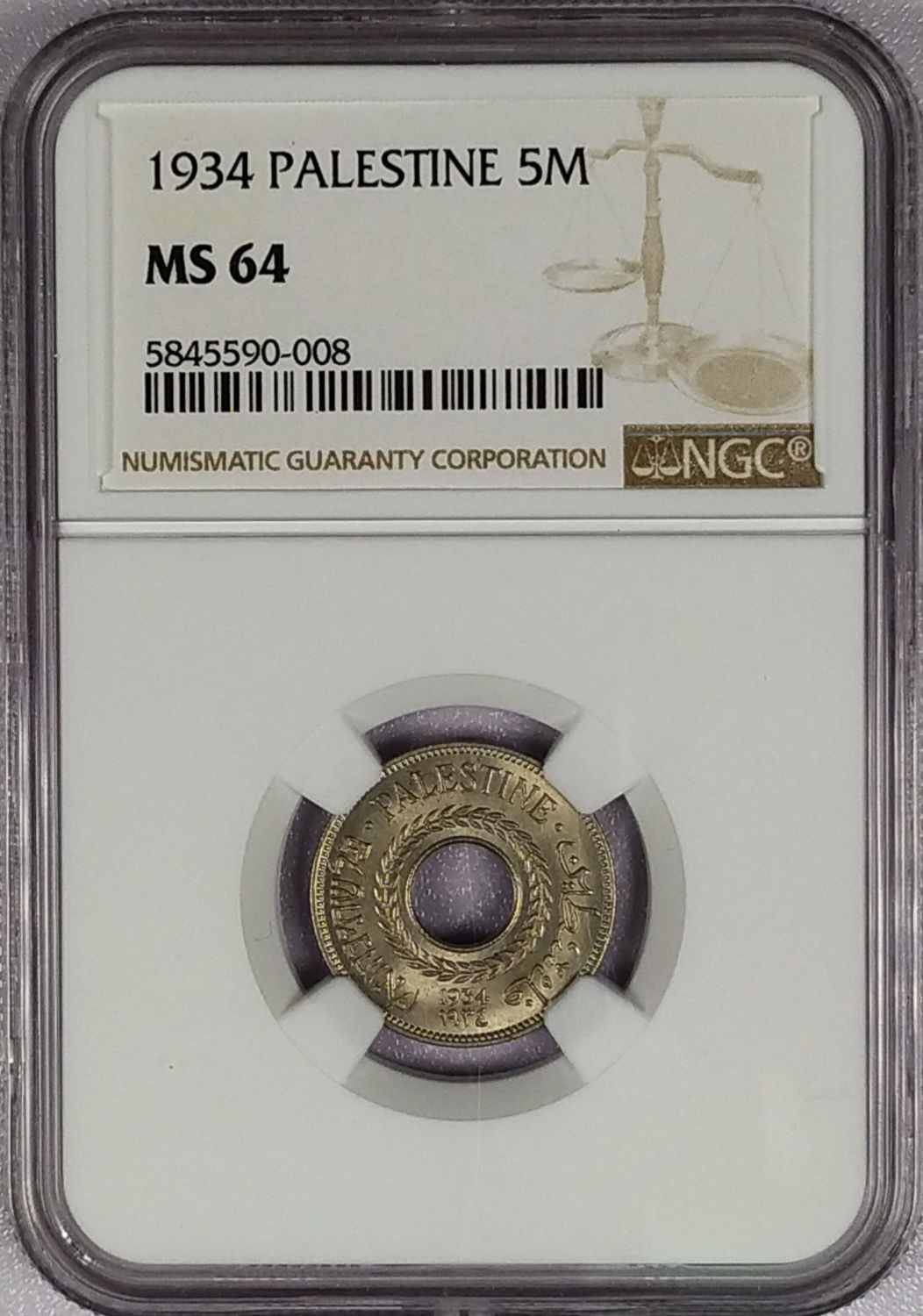 Palestine - 5 Mils 1934 - NGC 64 - 1 2
