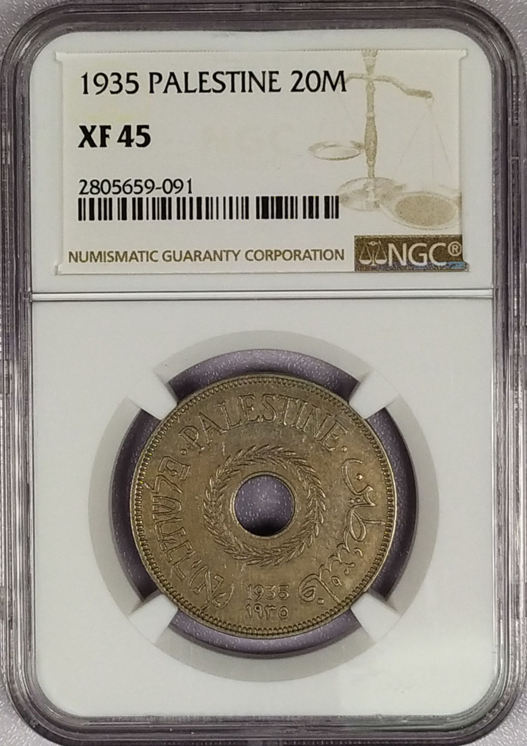 Palestine - 20 Mils 1935 - NGC XF 45 - 1 2