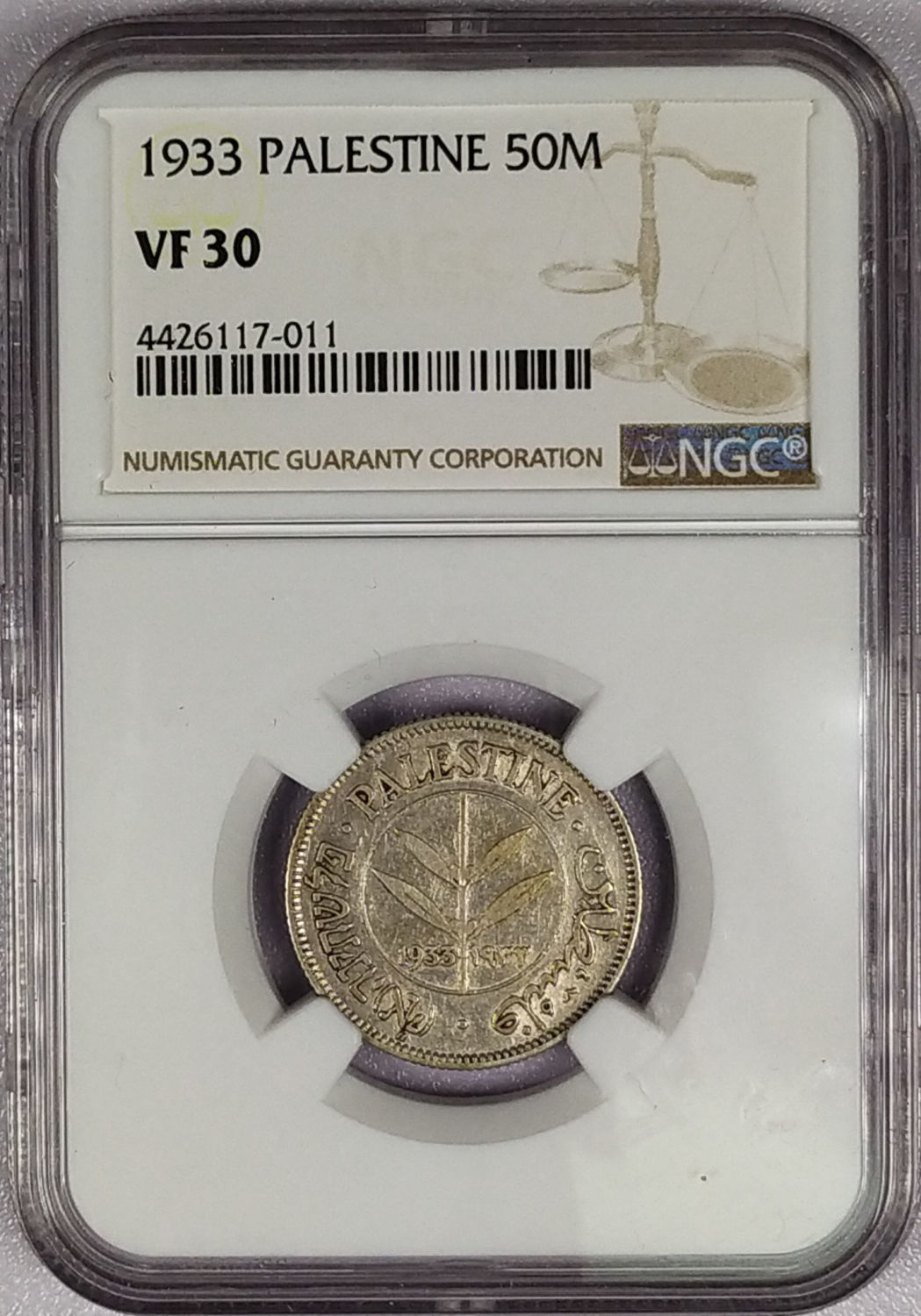 Palestine - 50 Mils 1933 - NGC VF 30 - 1 2