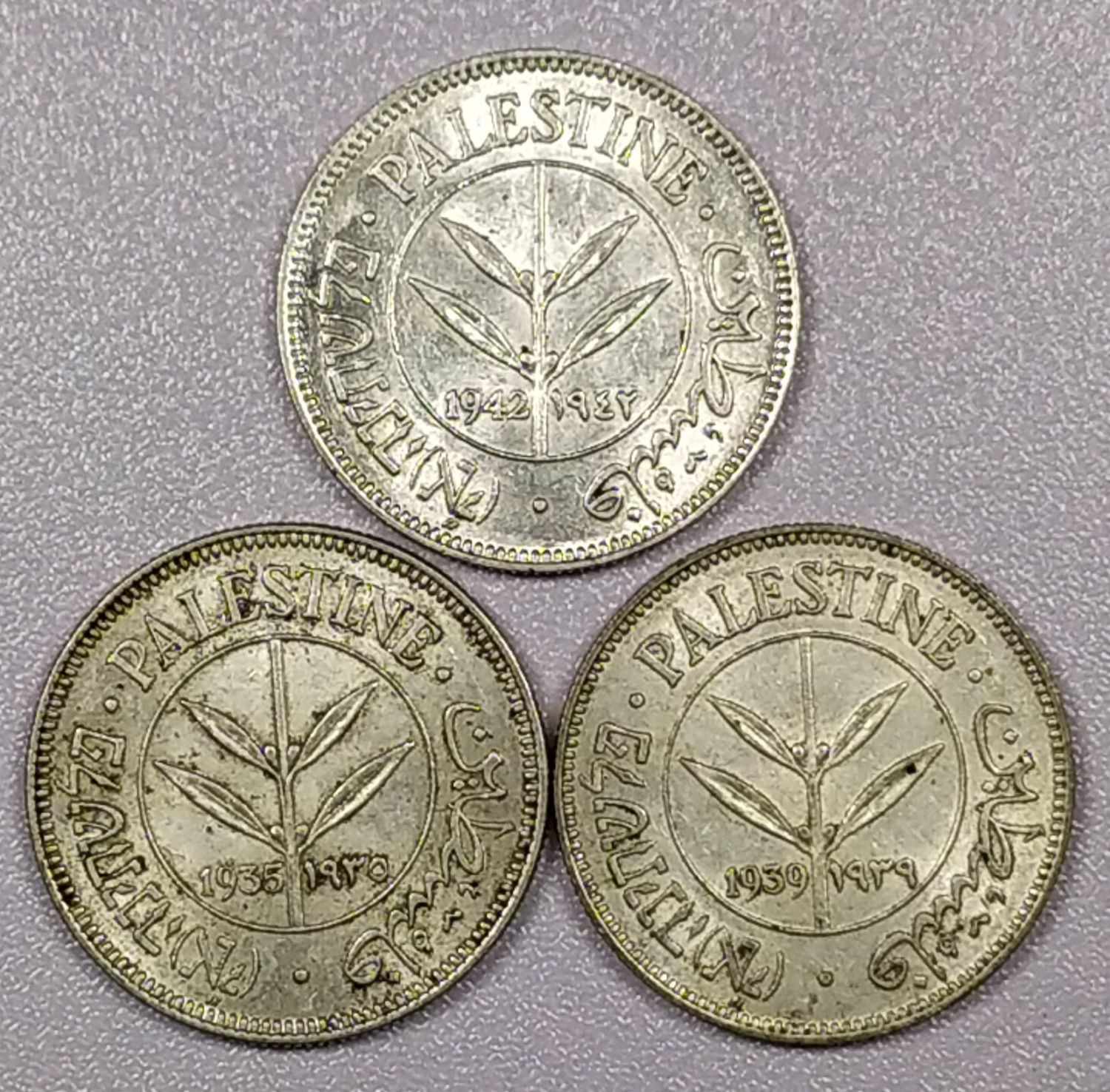 Palestine - Lot 3 Coins of 50 Mils - 1935, 1939, 1942 - AU-UNC - 1 0