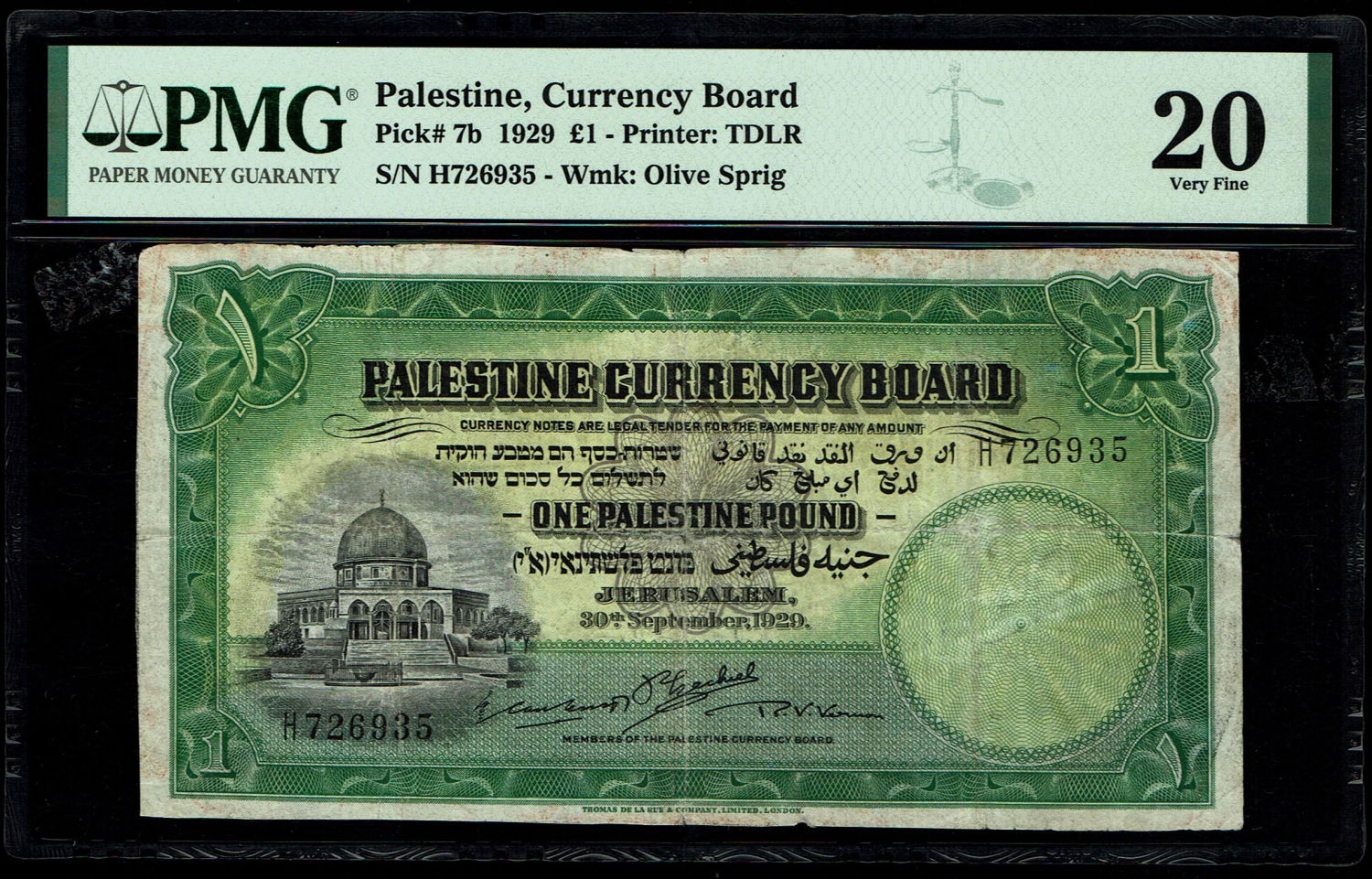 Palestine - 1 pound 1929 - PMG 20 - Prefix H
In 1917, the British conquered Israel from the Ottomans ... - 1 0