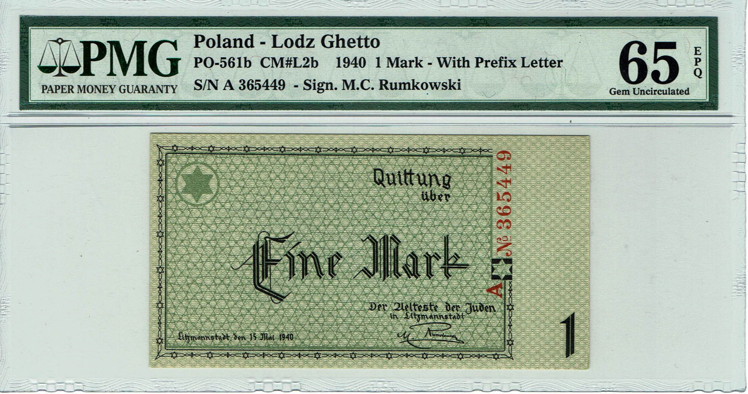 Polan - 1 mark 1940 - PMG 65 EPQ - Ghetto Lodz - 1 0