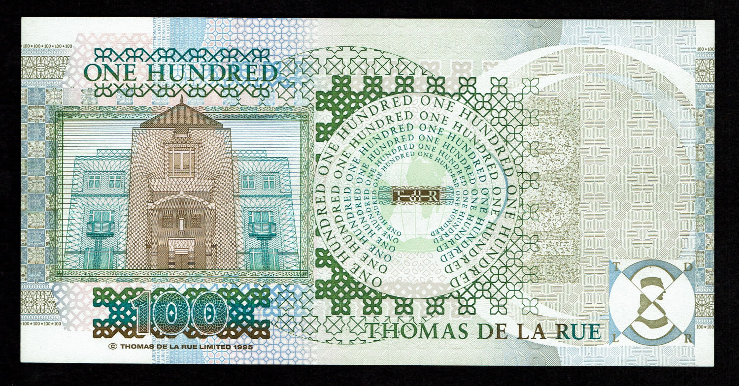 De La Rue 100 Banknote, Commemorative note - 1995
One side adorned by an image of Thomas De La Rue ... - 1 1