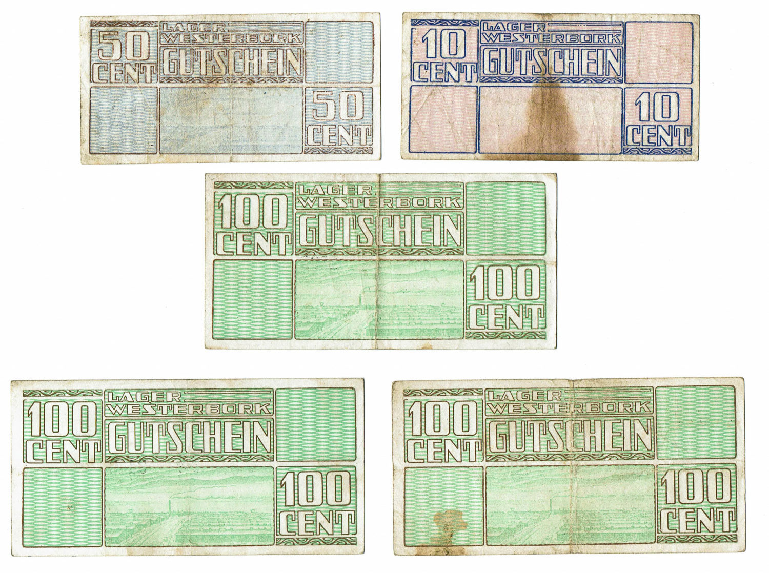 Netherlands - Lot 5 banknotes of 10, 50 and 100 cents 1944 - Westerbork camp - VF - 1 1
