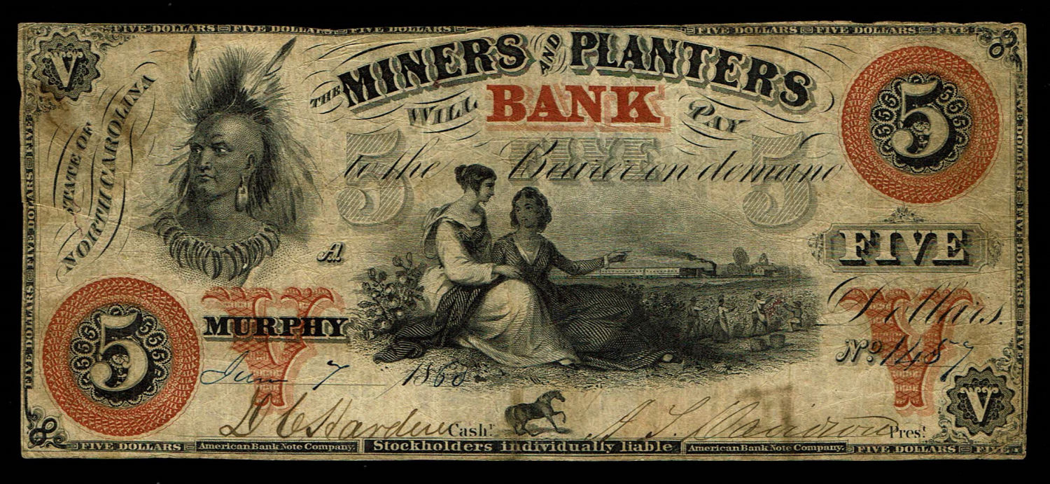 USA - 5 Dollars 1860 - "Miners and planters bank" - 1 0