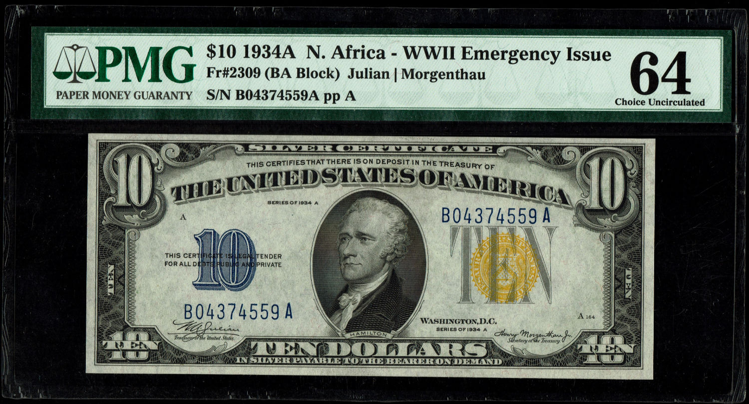 USA - 10 Dollars 1934 A Banknote - WW2 Emergency Issue - PMG 64
This note was part of a series of ... - 1 0
