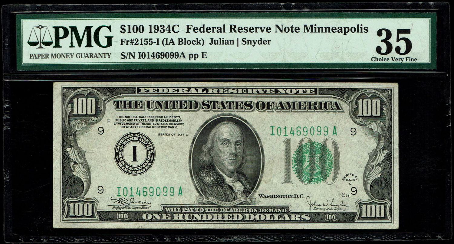 USA - 100 Dollar 1934 C Banknote - Federal Reserve Note Minneapolis - PMG 35
Series of 1934 one ... - 1 0
