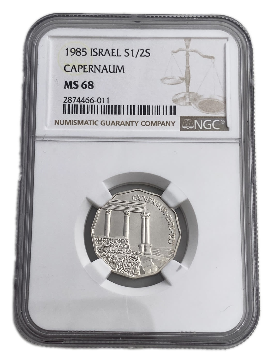 Israel - 1/2 Shekel 1985 - NGC MS 68 - Capernaum
Sites in the Holy Land Coin, 5746/1985
... - 1 2