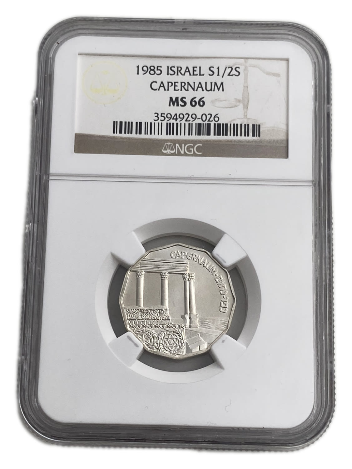 Israel - 1/2 Shekel 1985 - NGC MS 66 - Capernaum
Sites in the Holy Land Coin, 5746/1985
... - 1 2