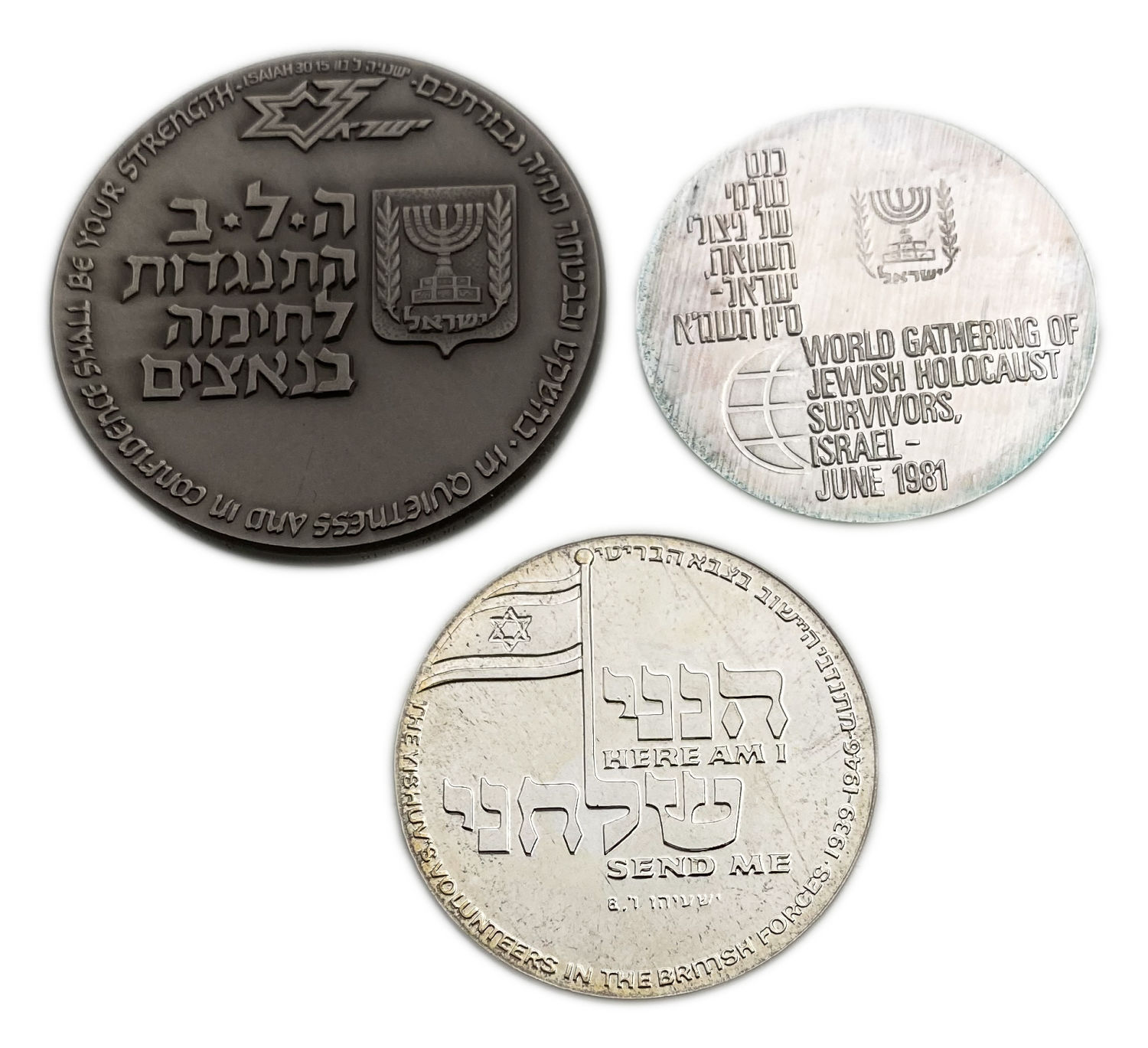 Israel - a collection of 3 different silver medals of the government company for coins and medals - silvertotal ... - 1 1
