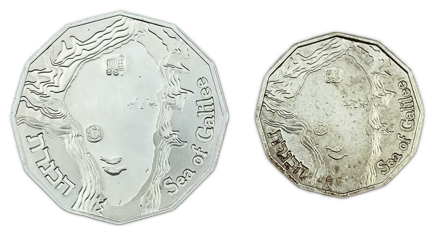 Israel - Pair coins of 1/2 and 1 Shekel 1990 - Silver 850, 7.2, 14.4g - ea of Galilee
Sites in the ... - 1 1