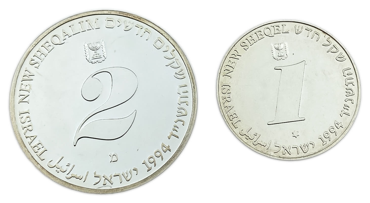 Israel - Pair of coins 1 and 2 Shekels 1994 - Silver 925, 14.4, 28.8g - For a Better Environment
... - 1 0