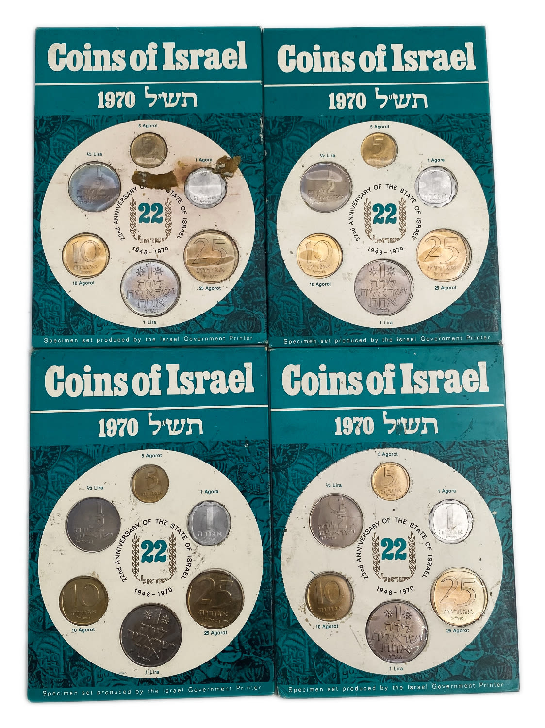 Israel - a collection of 4 sets of coins from the year 1970 - the lira series - 1 0