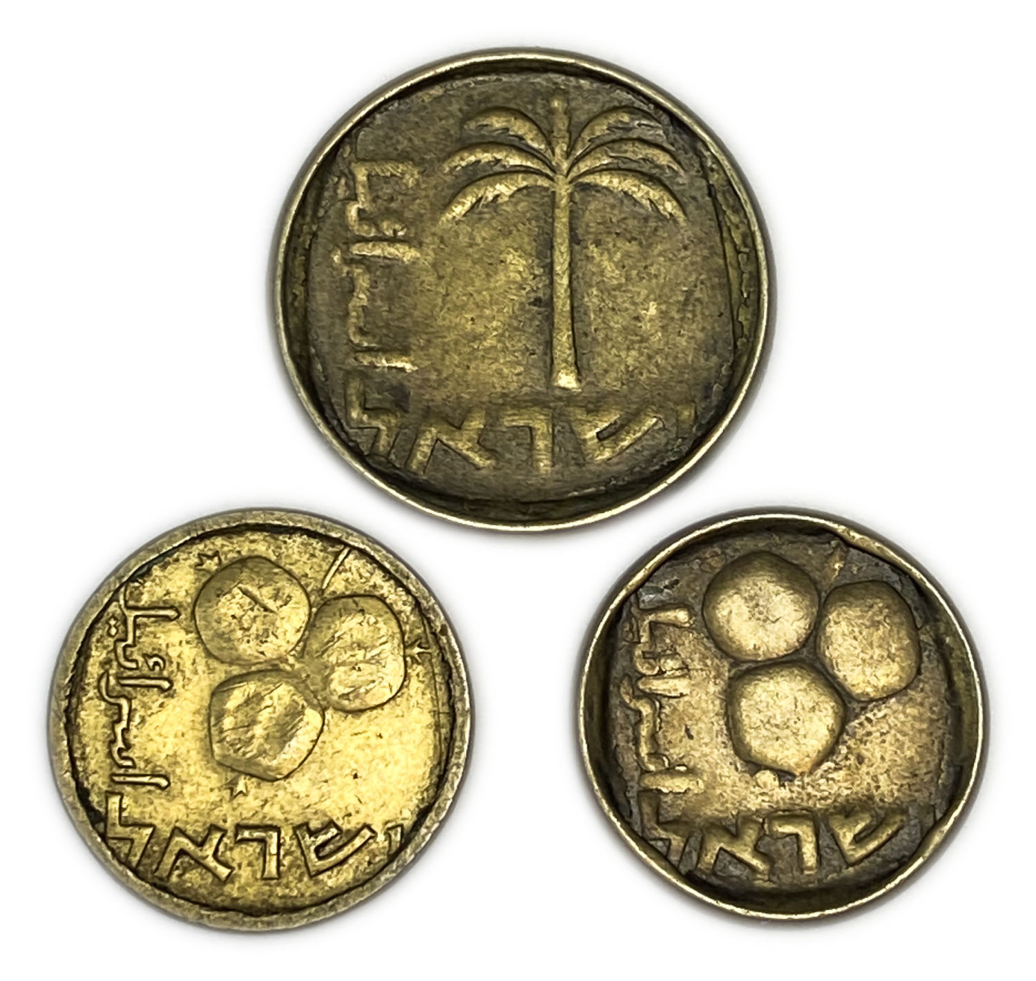 Israel - Group of 3 coins 5 and 10 Agoras 1960, 1966, 1973 - minting errors, strong minting - 1 2