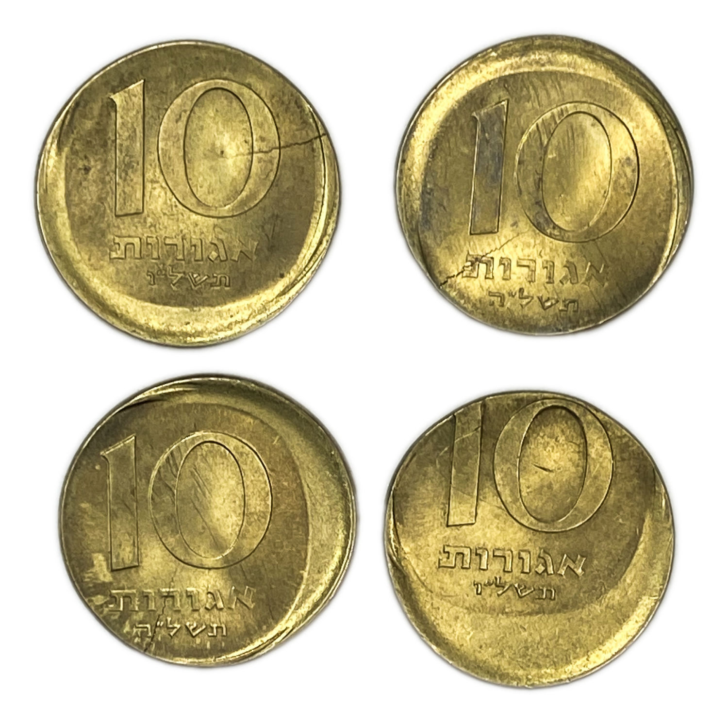 Israel - Lot of 4 coins 10 Agorot 1975, 1976 - Minting Error - Off-Center
On January 1, 1960, the ... - 1 0