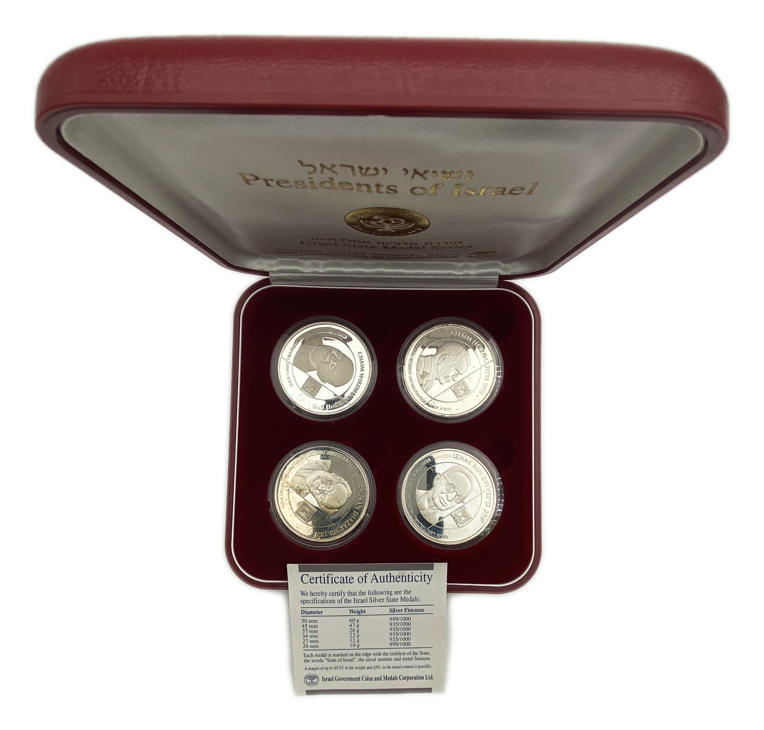 Israel - Group of 4 silver medals on the theme of the Presidents of the State of Israel - 1998 - Silver, 103g ... - 1 2
