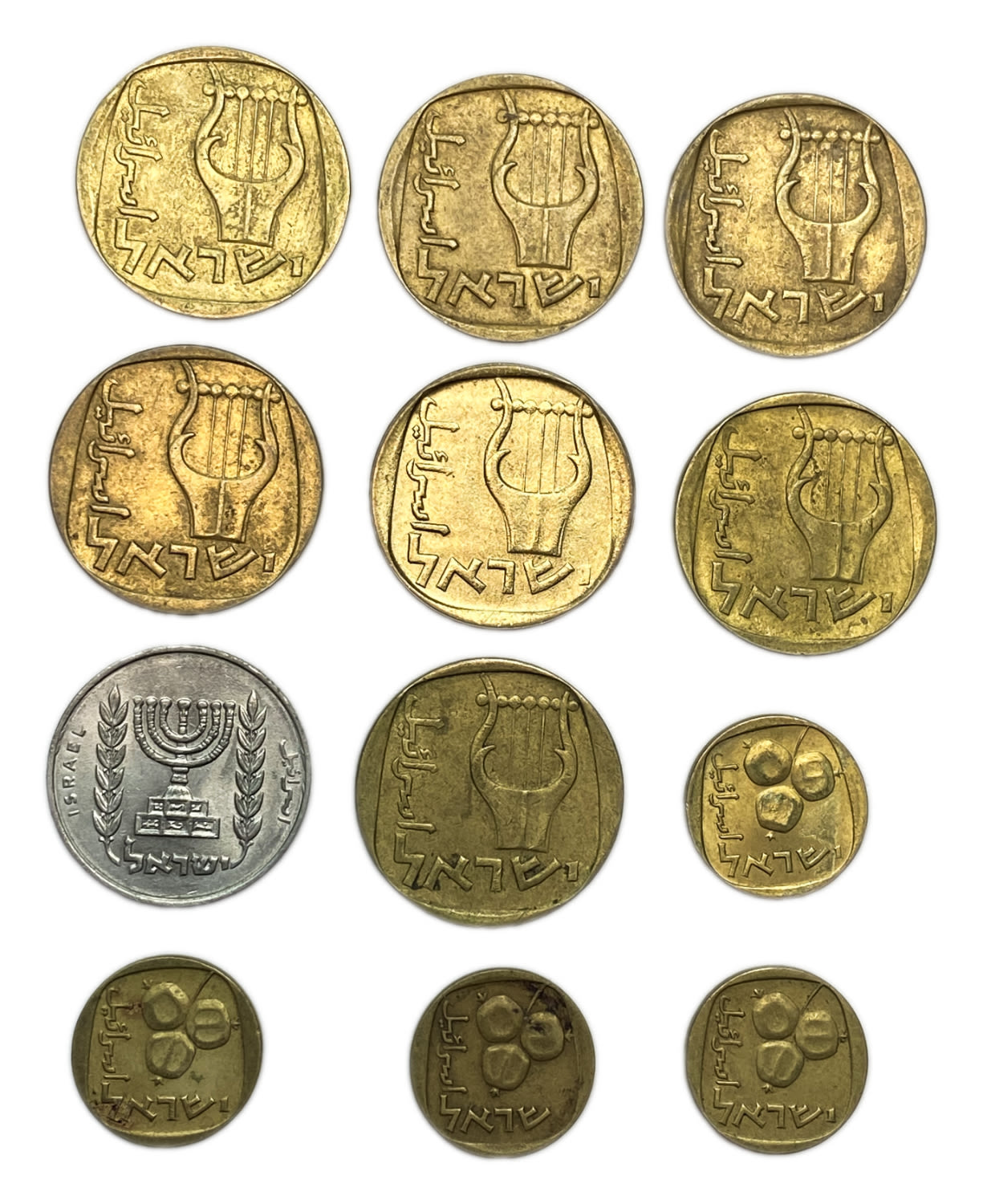 Israel - Lot of 12 coins 5, 25 Agora and 1/2 Lira - Mint Error - Weak minting, part of the date does not appear on ... - 1 1