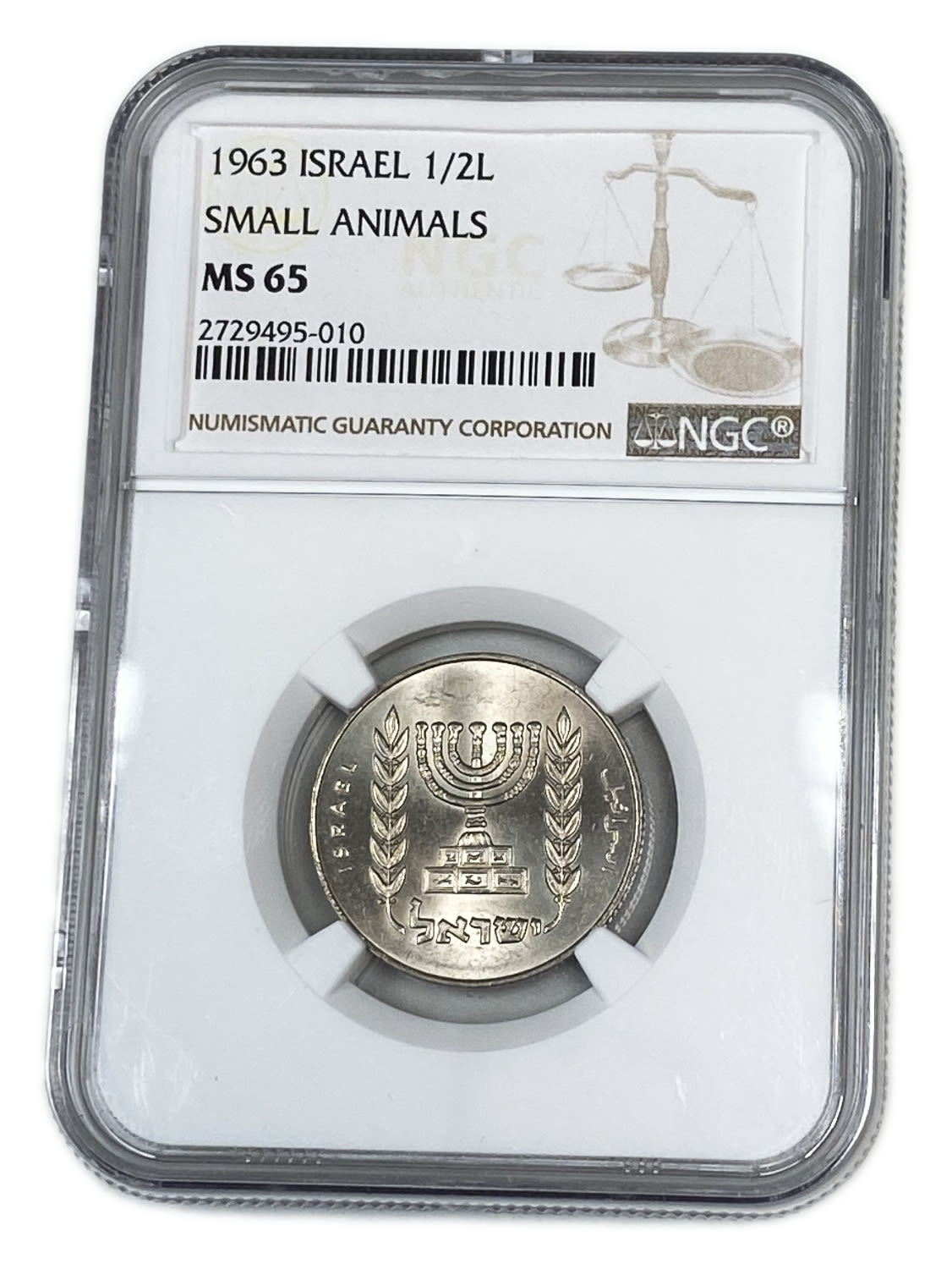 Israel - 1/2 Lira 1963 - NGC MS 65 - "Small Animals"
Face: The value "1/2 Israeli Lira", the year of ... - 1 2