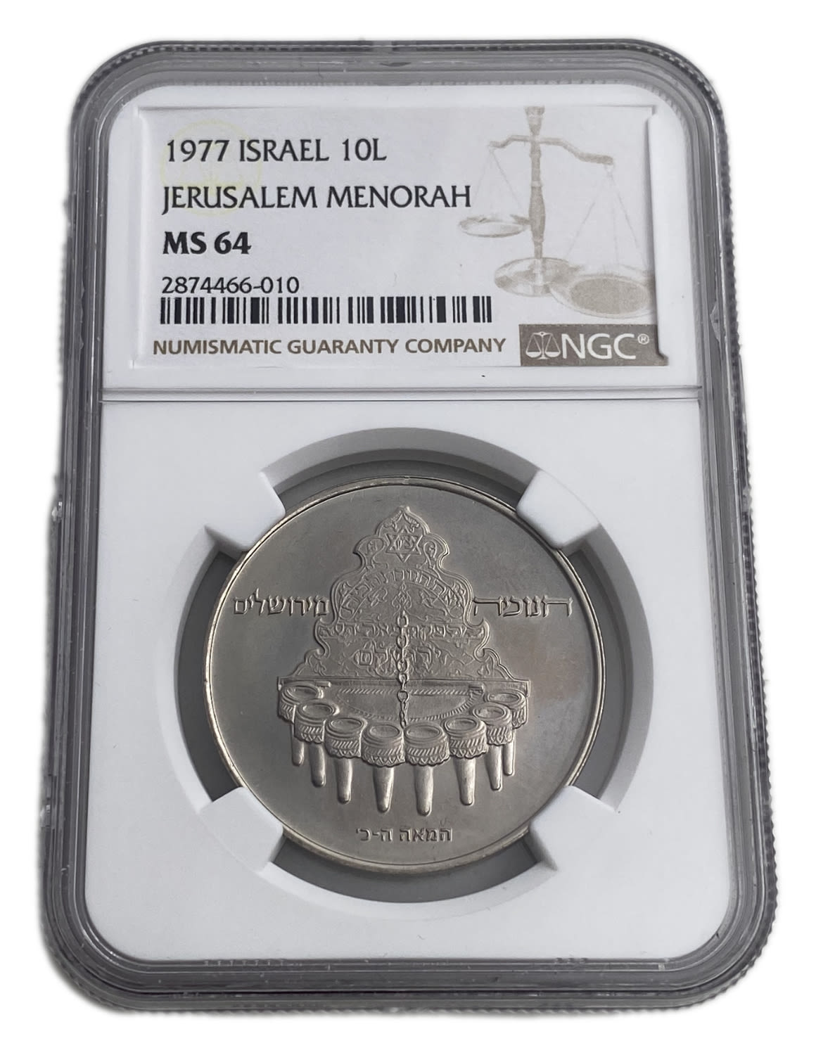 Israel - 10 Lirot 1977 - NGC MS 64 - Hanukka Lamp from Jerusalem
Hanukka Coin 5738-1977
... - 1 2