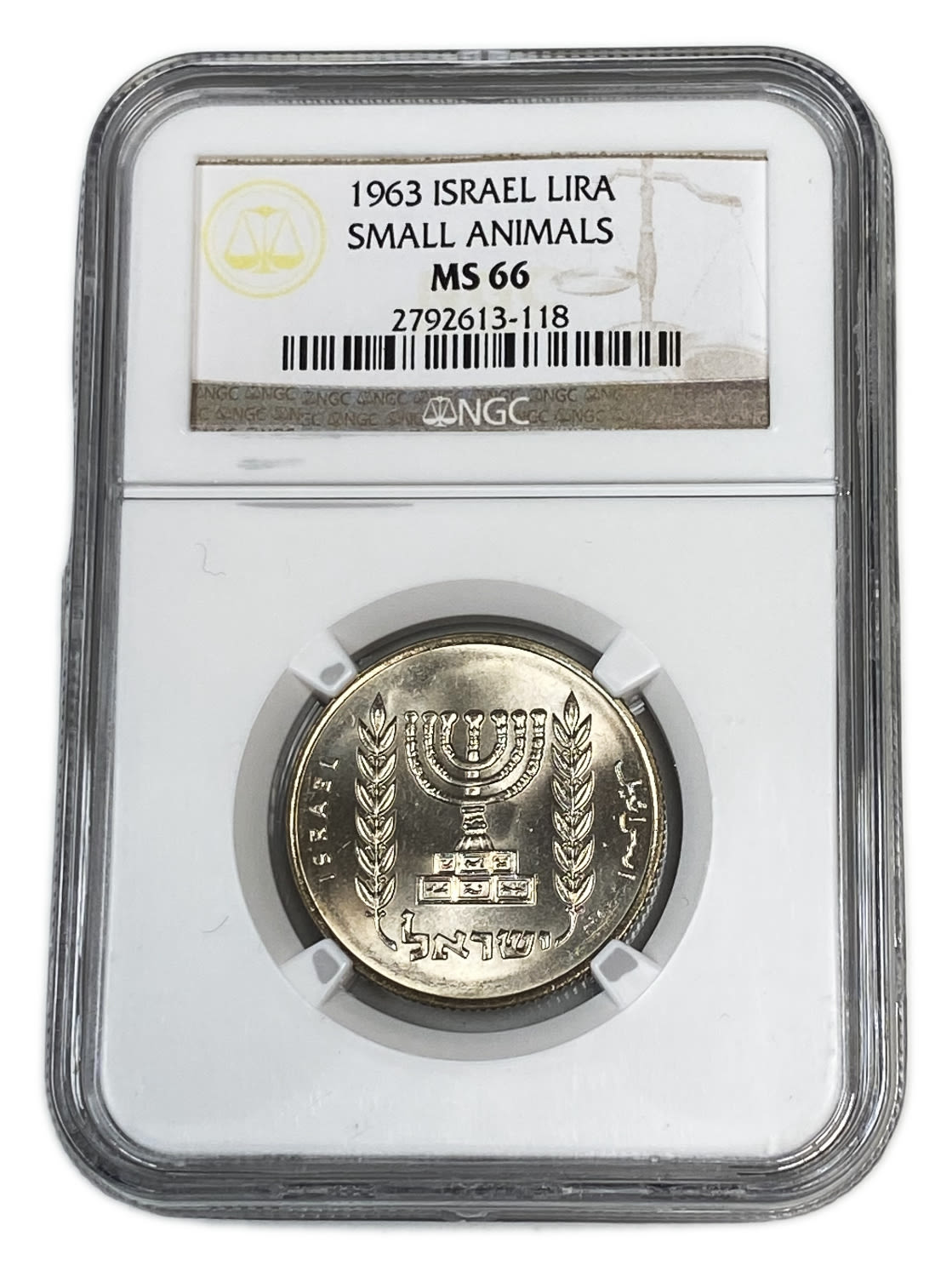 Israel - 1 Lira 1963 - NGC MS 66 - "Small Animals"
Face: The value of the coin is "1 Israeli Lira" ... - 1 2