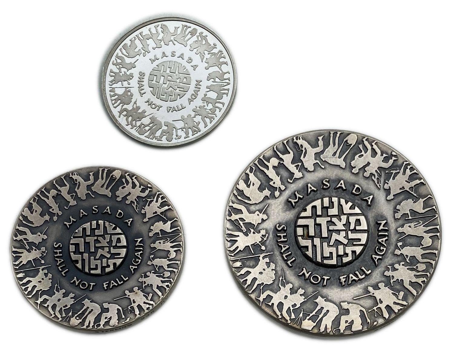 Israel - Group of 3 silver medals on the theme of Masada, "Freemen remain" - 45mm 47g s935, 30mm 26g s935 ... - 1 1