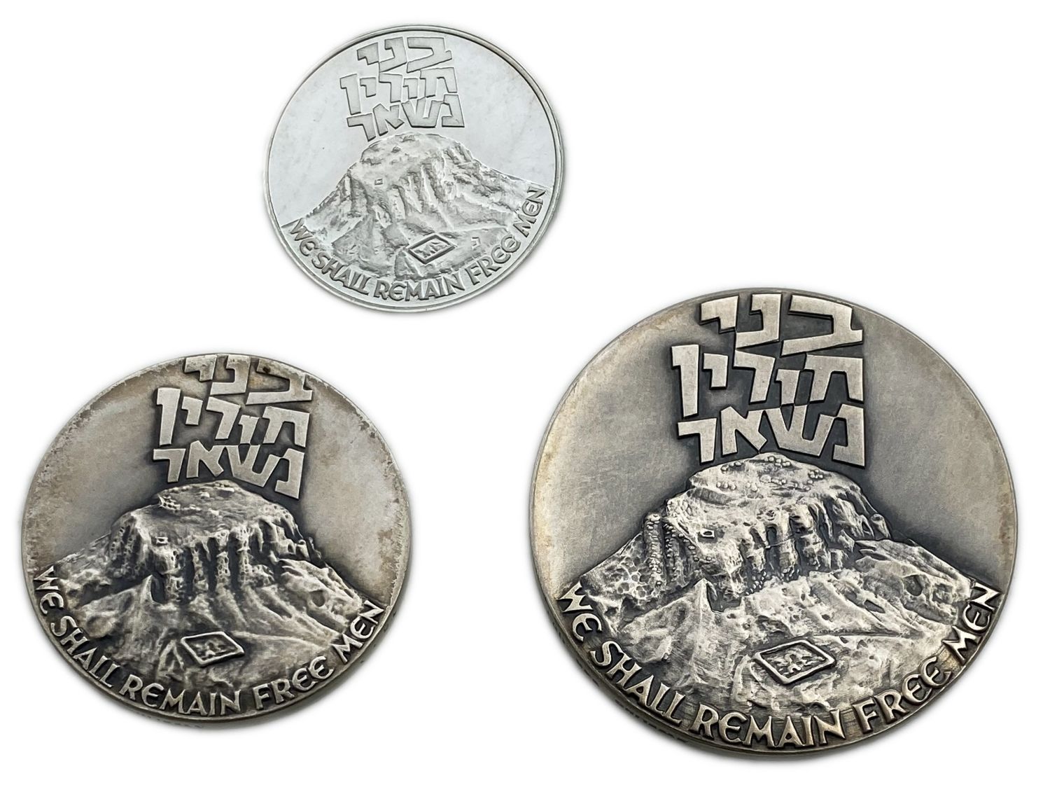 Israel - Group of 3 silver medals on the theme of Masada, "Freemen remain" - 45mm 47g s935, 30mm 26g s935 ... - 1 0
