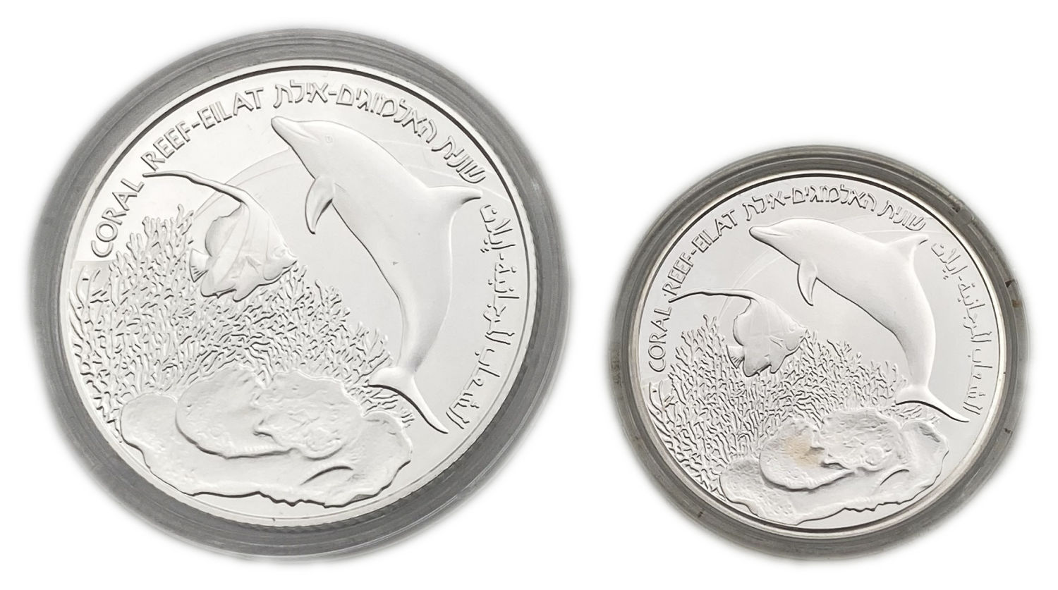 Israel - Pair coins of 1 and 2 Sheqalim 2012 - CORAL REEF, EILAT - Silver 925, 14.4 and 28.8g, 30 and ... - 1 1