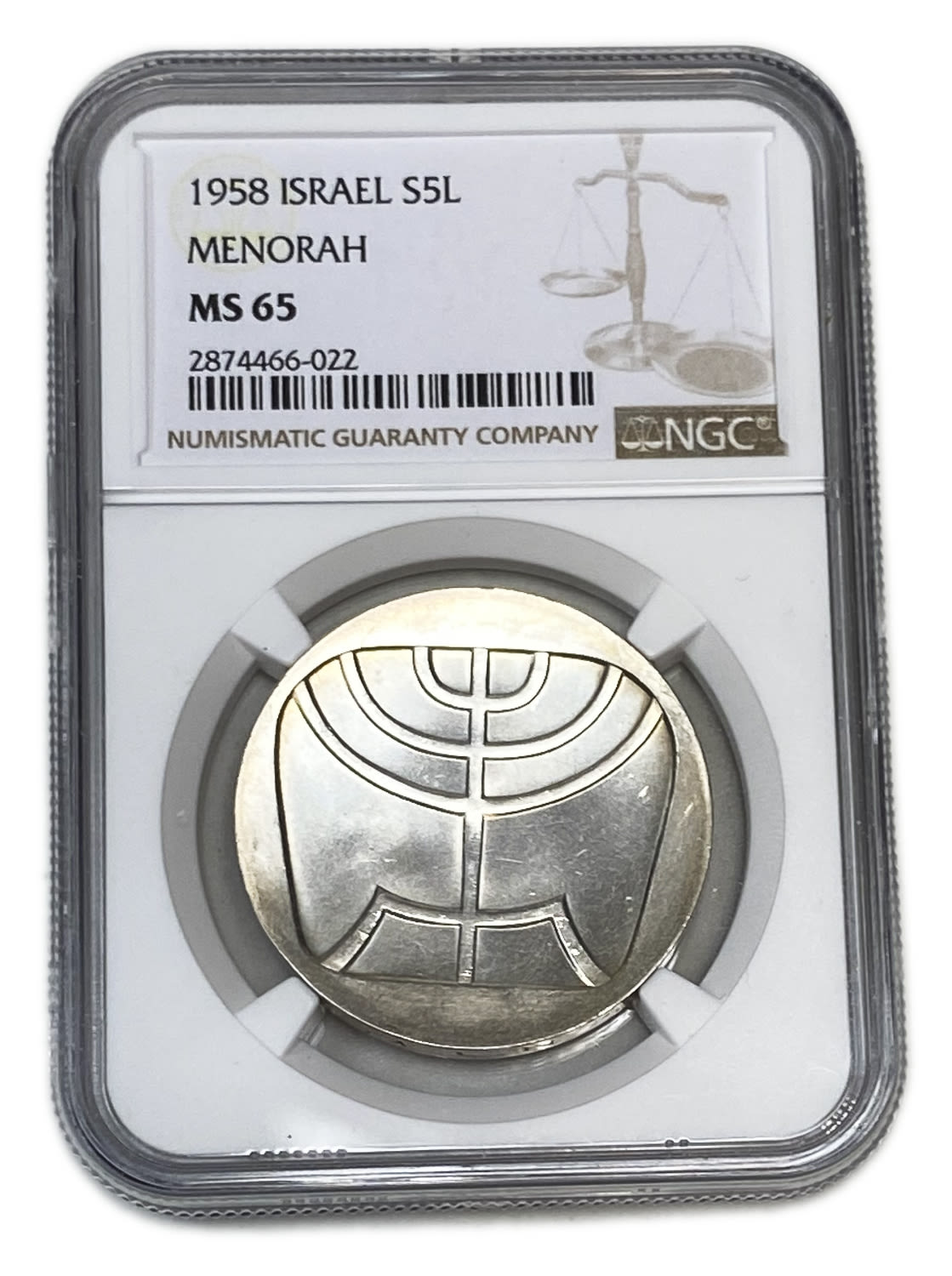 Israel - 5 Lirot 1958 - "Menorah" - NGC MS 65
Israel's 10th Anniversary of Independence Coin ... - 1 2