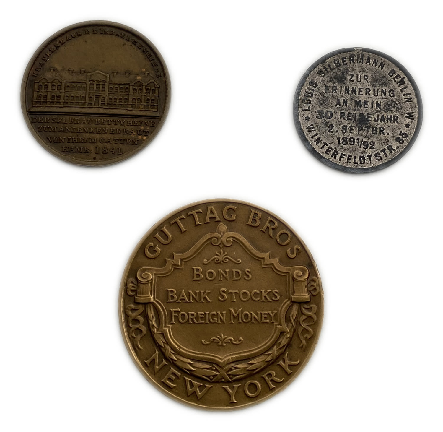 Judaica / Zionisim - 3 medals of Solomon Heine, Louis Silbermann, Guttag Bros - 1841, 1891-2, 1950' - 1 1