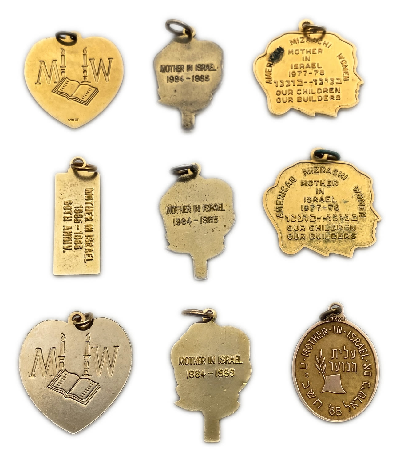 JUdaica / Zionisim - Lot of 9 pendants of the organization, American Mizrachi Women , Mother in ... - 1 1