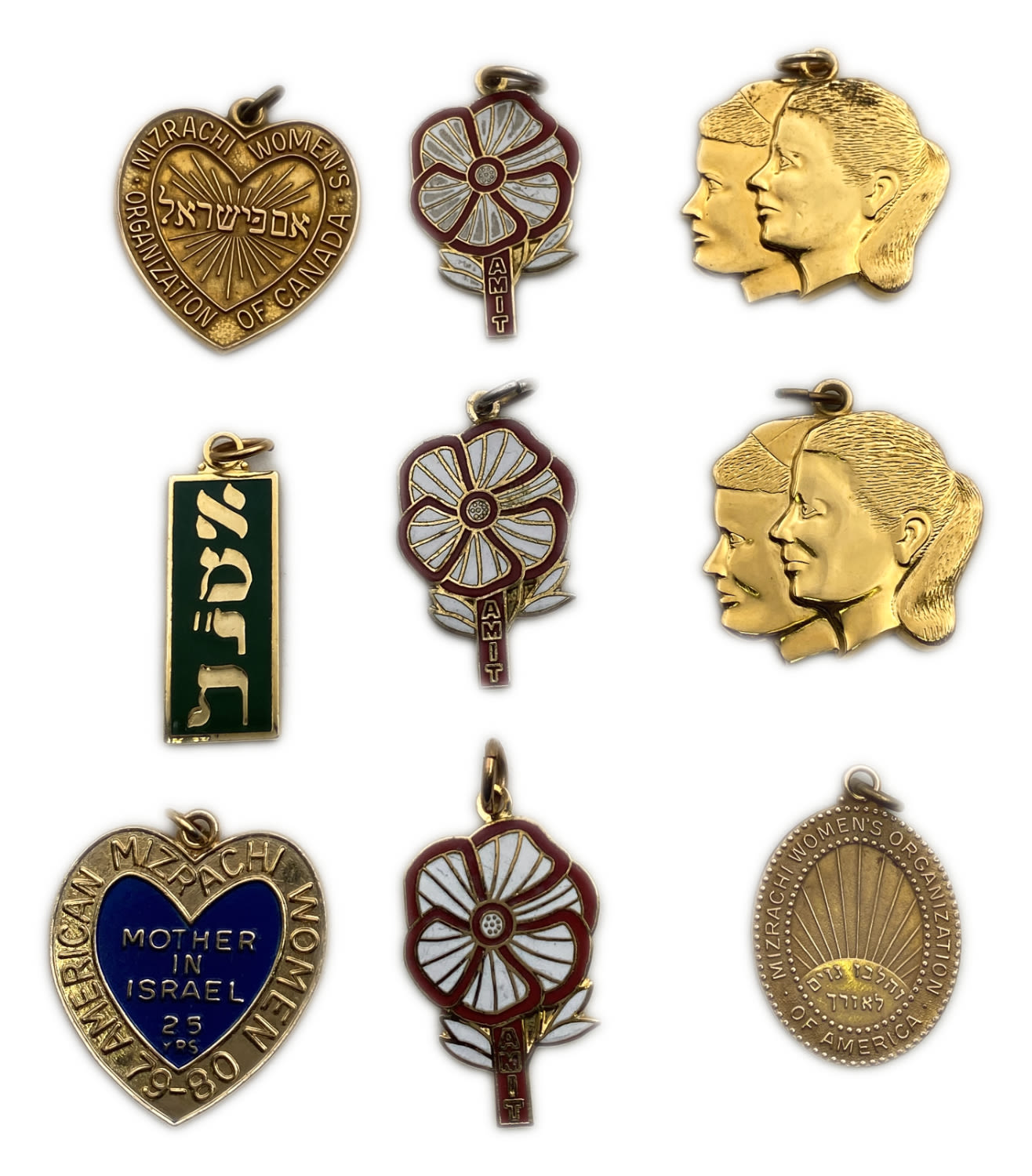 JUdaica / Zionisim - Lot of 9 pendants of the organization, American Mizrachi Women , Mother in ... - 1 0