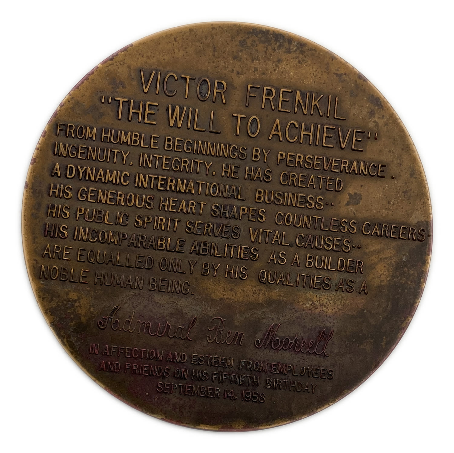 JUdaica / Zionisim - Victor Frenkil, The will to achieve medal - Bronze, 76mm, 174g
Frenkil ... - 1 1