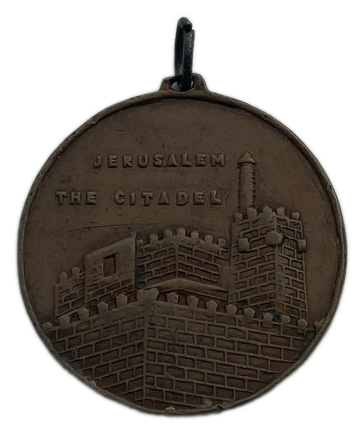 Judaica / Zionism - Bezalel style medal of the Citadel of David in Jerusalem, Moses as a baby with Miriam - not common - 1 0