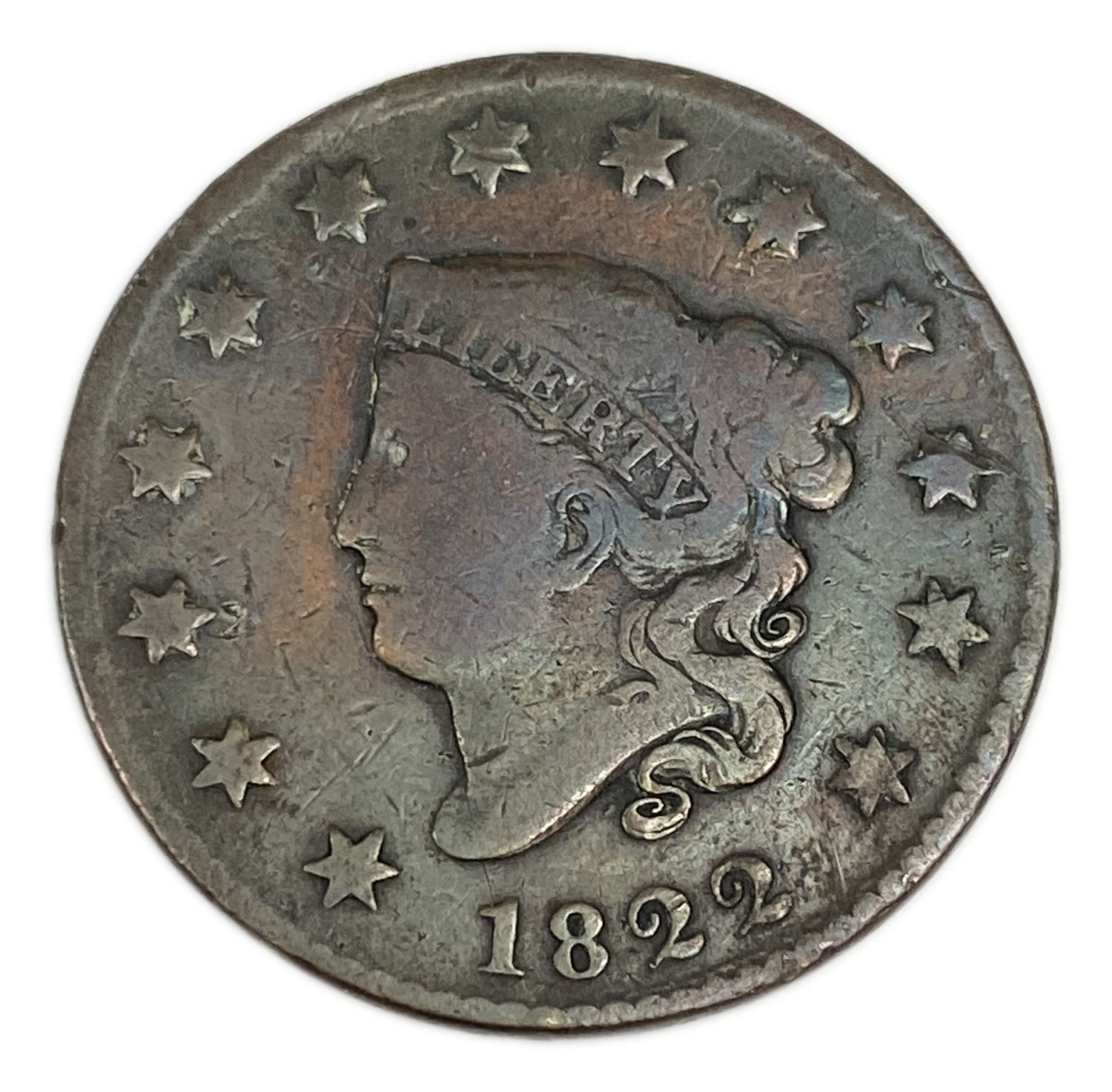 USA - 1 Cent 1822 - "Liberty Head / Matron Head" - F - 1 0