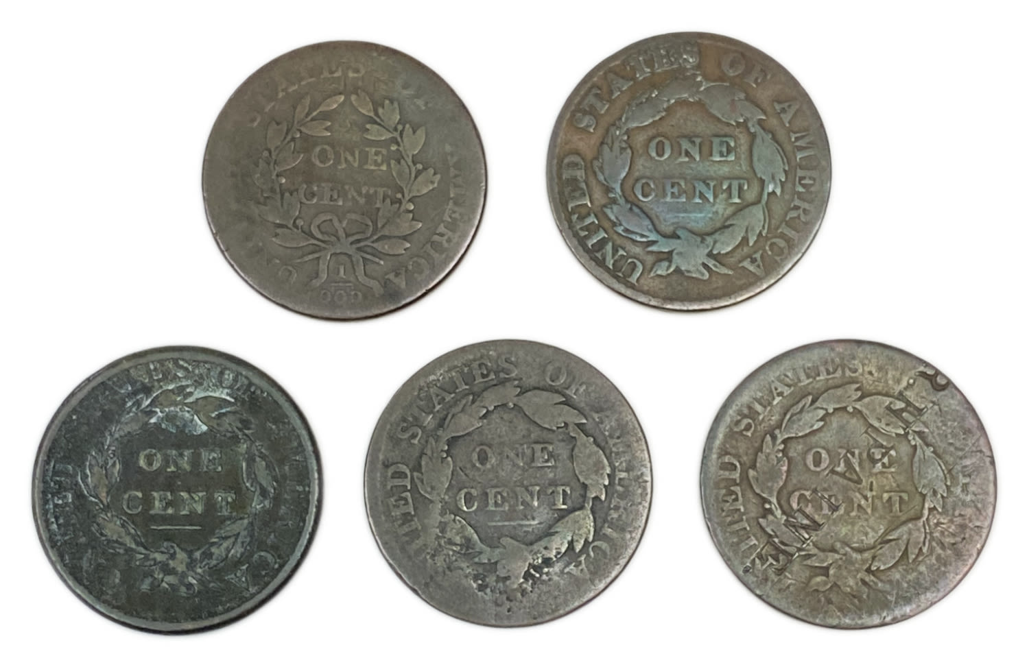 USA - Lot of 5 coins of 1 Cent 1801, 1812, 1817, 1820, 1824 - VG-VF - 1 1