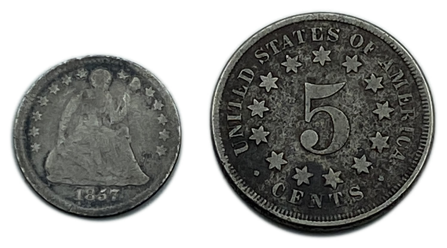 USA - Pair coins of 5 Cents 1857, 1867 - F-VF - 1 0
