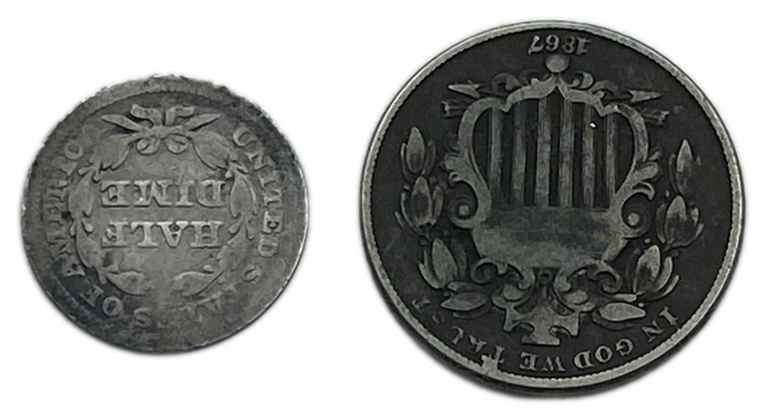 USA - Pair coins of 5 Cents 1857, 1867 - F-VF - 1 1