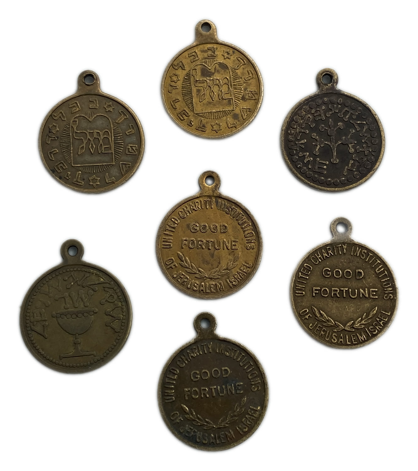 Judaica / Zionism - 7 lucky tokens of Yeshivas - Charity
A variety of pendants / tokens for keeping ... - 1 0