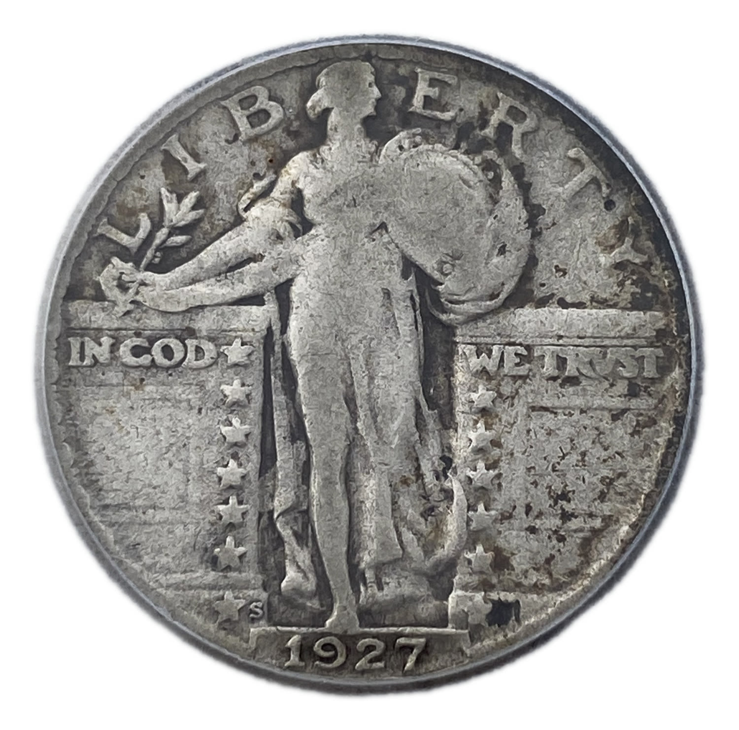 USA - 25 Cents 1927 S - "Standing Liberty Quarter" - ICQ 10
Obverse: Standing Liberty, looking over ... - 1 0