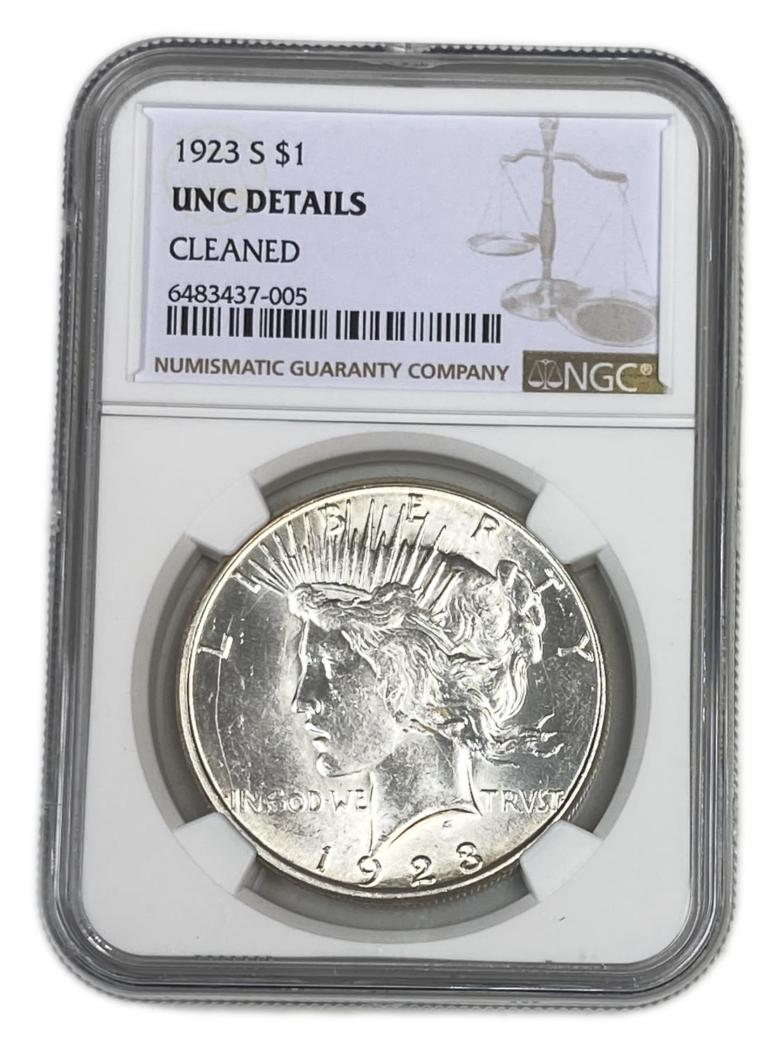 USA - 1 Dollar 1923 - NGC UNC DETAILS
Face: "IN GOD WE TRVST" / "LIBERTY"
Back: "E ... - 1 2