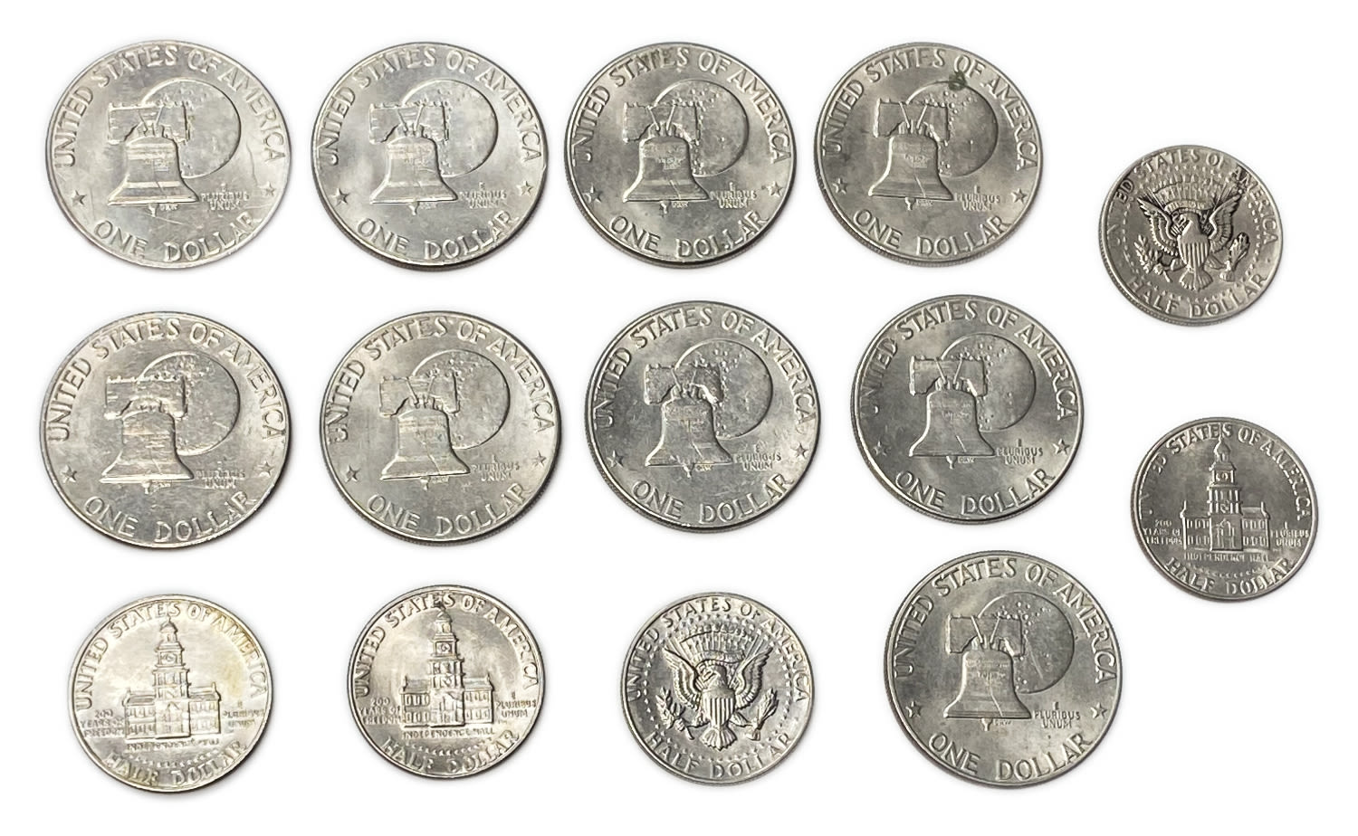 USA - Group of 30 1/2 and 1 dollar coins - 1970's - Copper-Nickel - 1 4