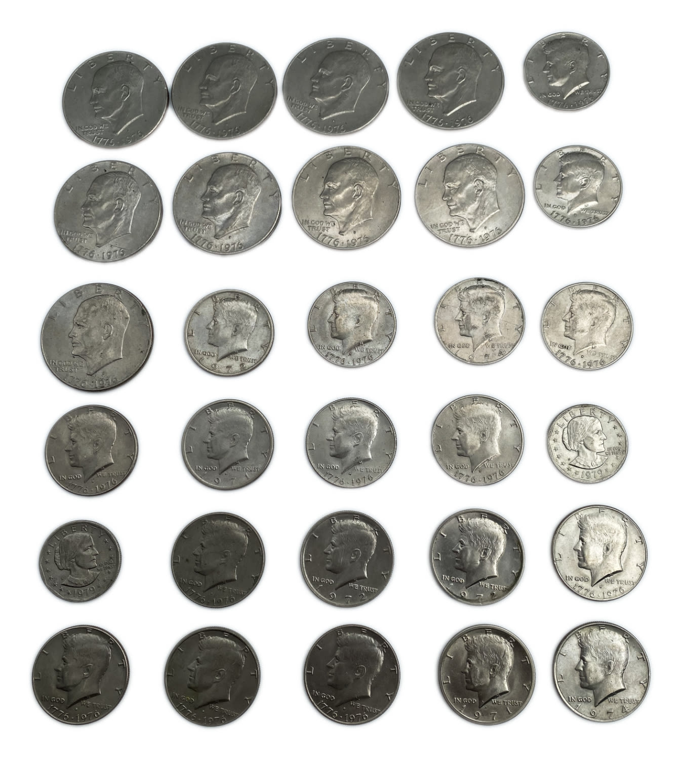 USA - Group of 30 1/2 and 1 dollar coins - 1970's - Copper-Nickel - 1 0